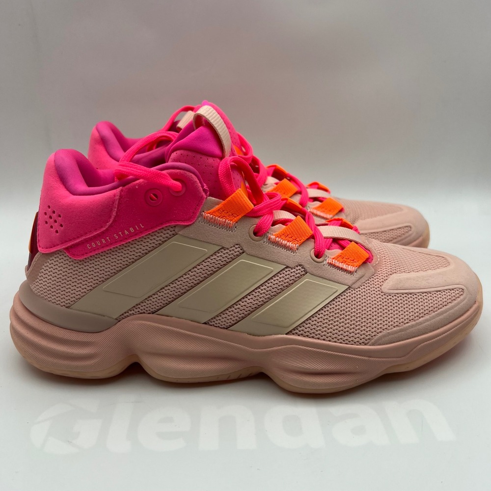 Adidas Courtstabil Shoes Womens 7 Pink Orange Indoor Court Sports Sneakers